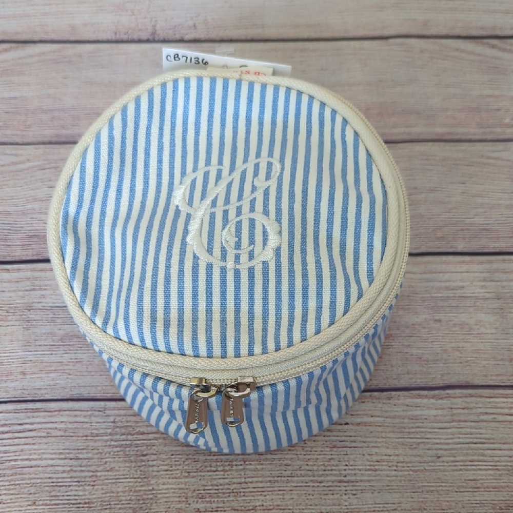 Striped Blue and White Cosmetic Bag